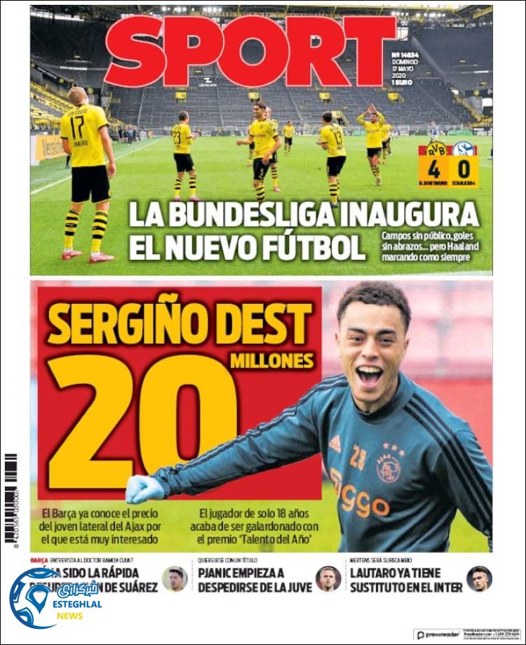 روزنامه ورزشی اسپورت یکشنبه 28 اردیبهشت 1399