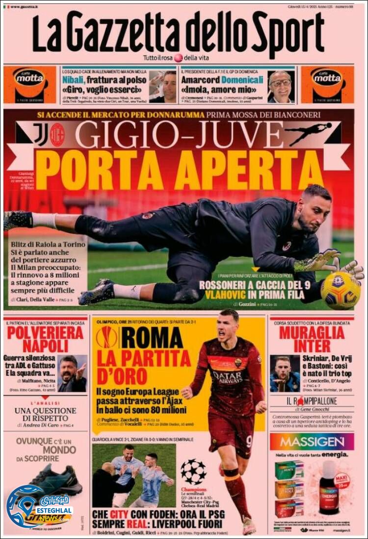 روزنامه ورزشی گاتزتا دلو اسپورت پنجشنبه 26 فروردین 1400