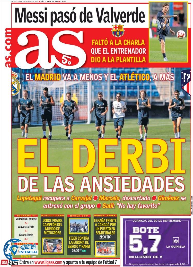 روزنامه ورزشی آ اس جمعه 6 مهر 1397