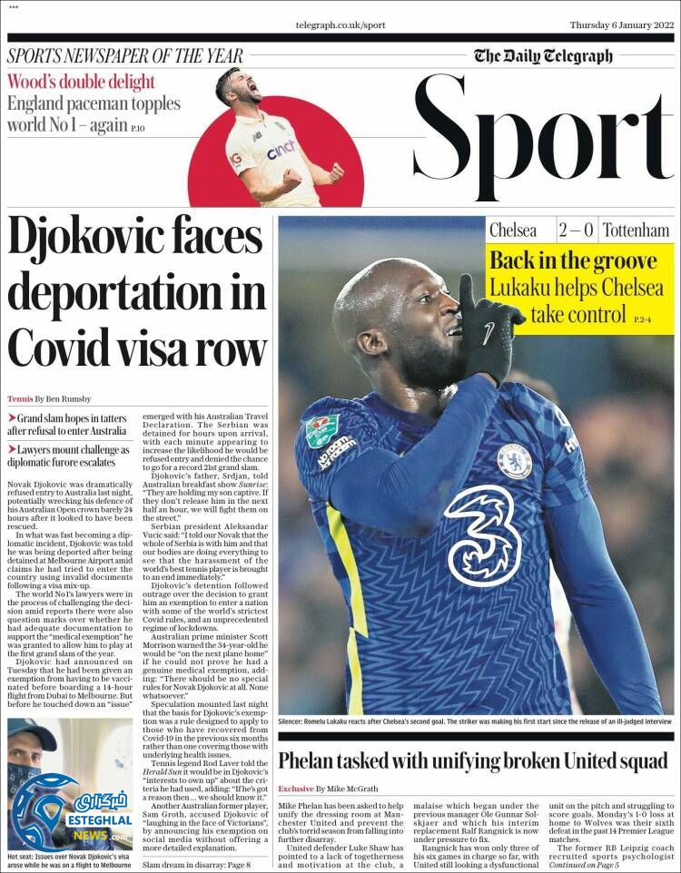 روزنامه ورزشی تلگراف اسپورت پنجشنبه 16 دی 1400