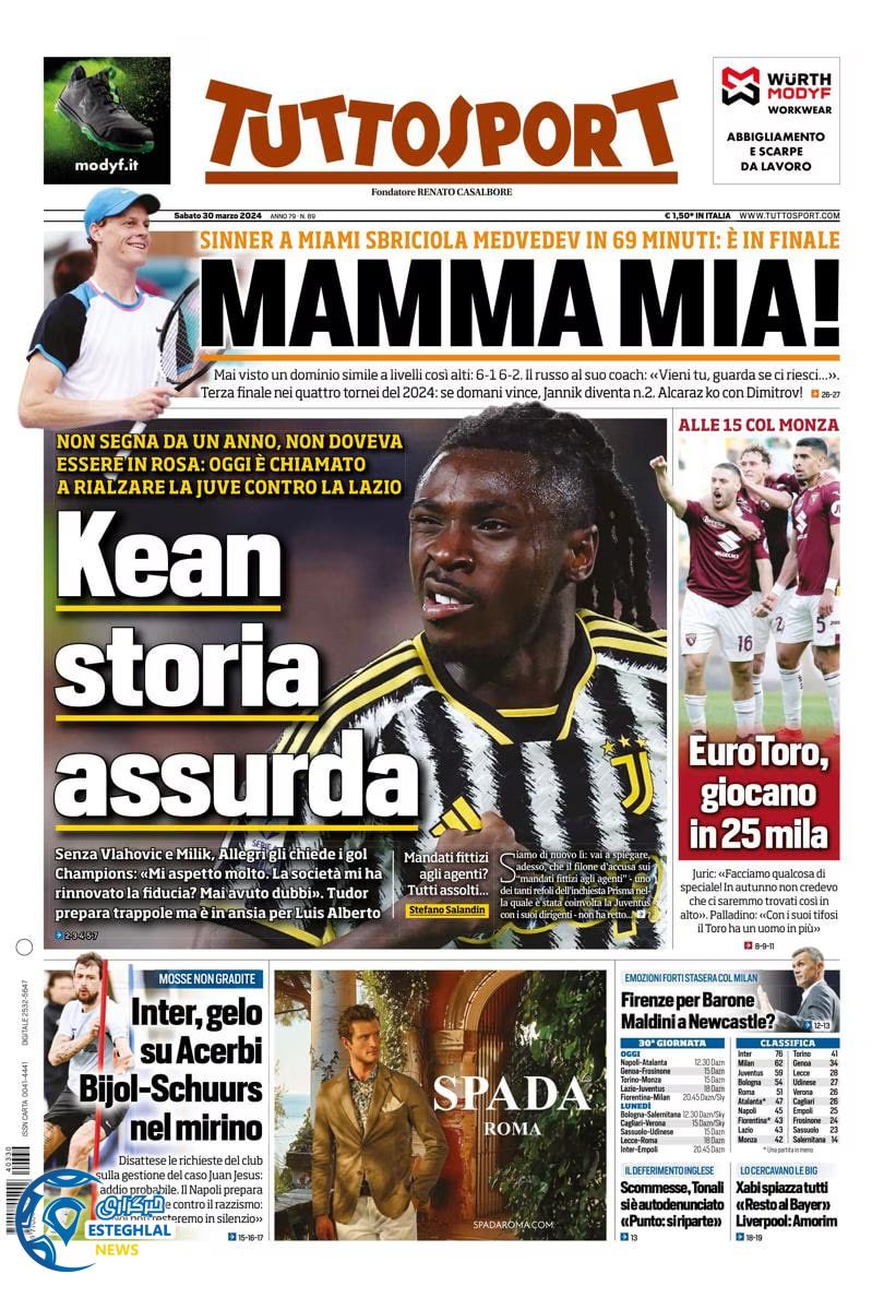 روزنامه ورزشی توتو اسپورت شنبه 11 فروردین 1403 