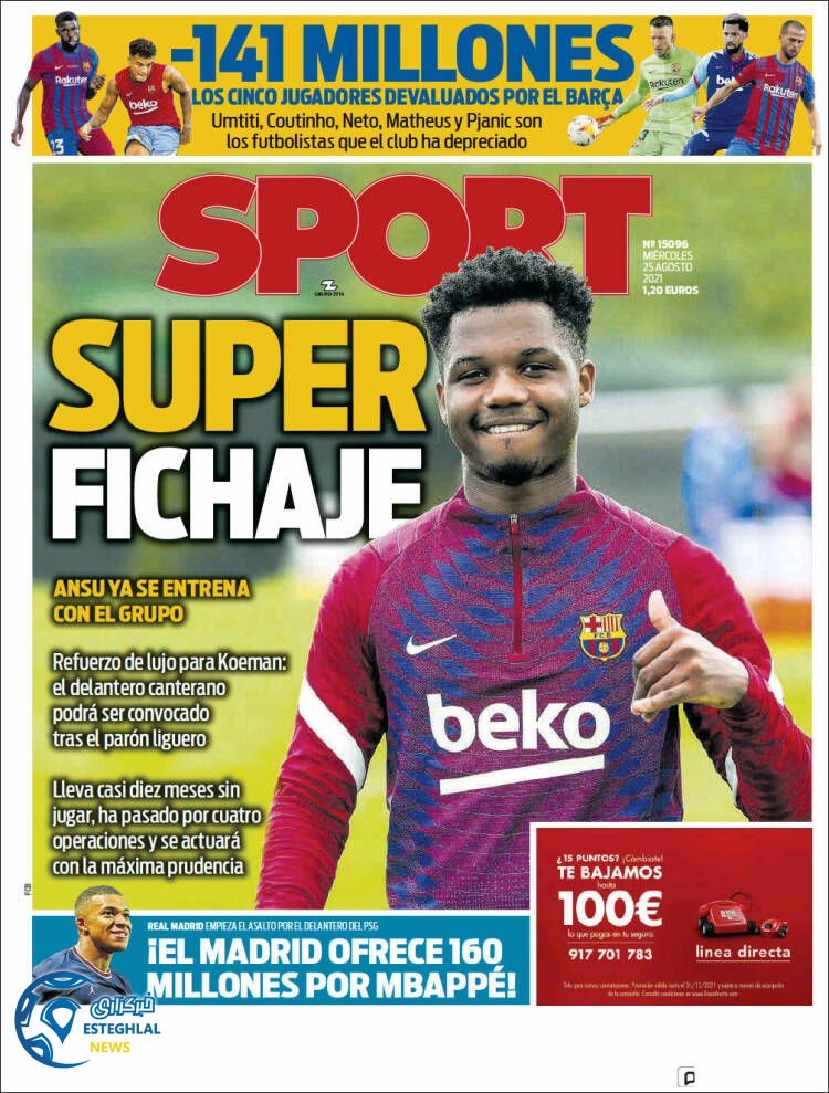 روزنامه ورزشی اسپورت چهارشنبه 3 شهریور 1400