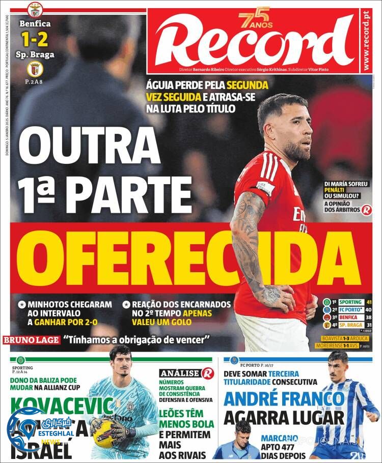 روزنامه  ورزشی رکورد یکشنبه 16 دی 1403 