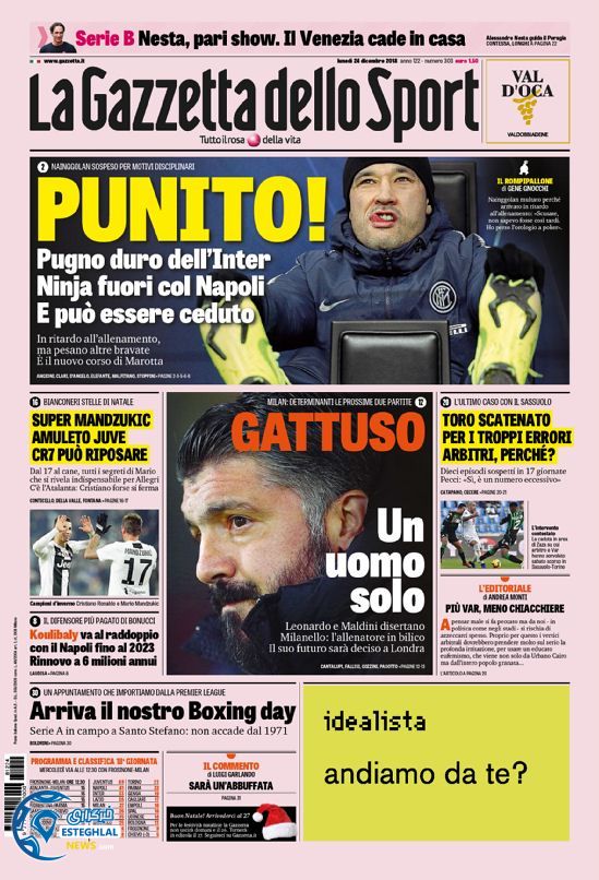 روزنامه ورزشی گاتزتا دلو اسپورت دوشنبه 3 دی 1397