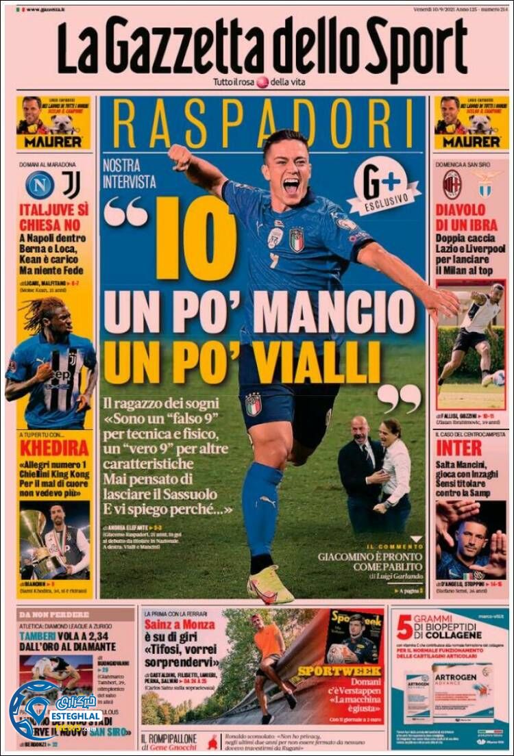 روزنامه ورزشی گاتزتا دلو اسپورت جمعه 19 شهریور 1400