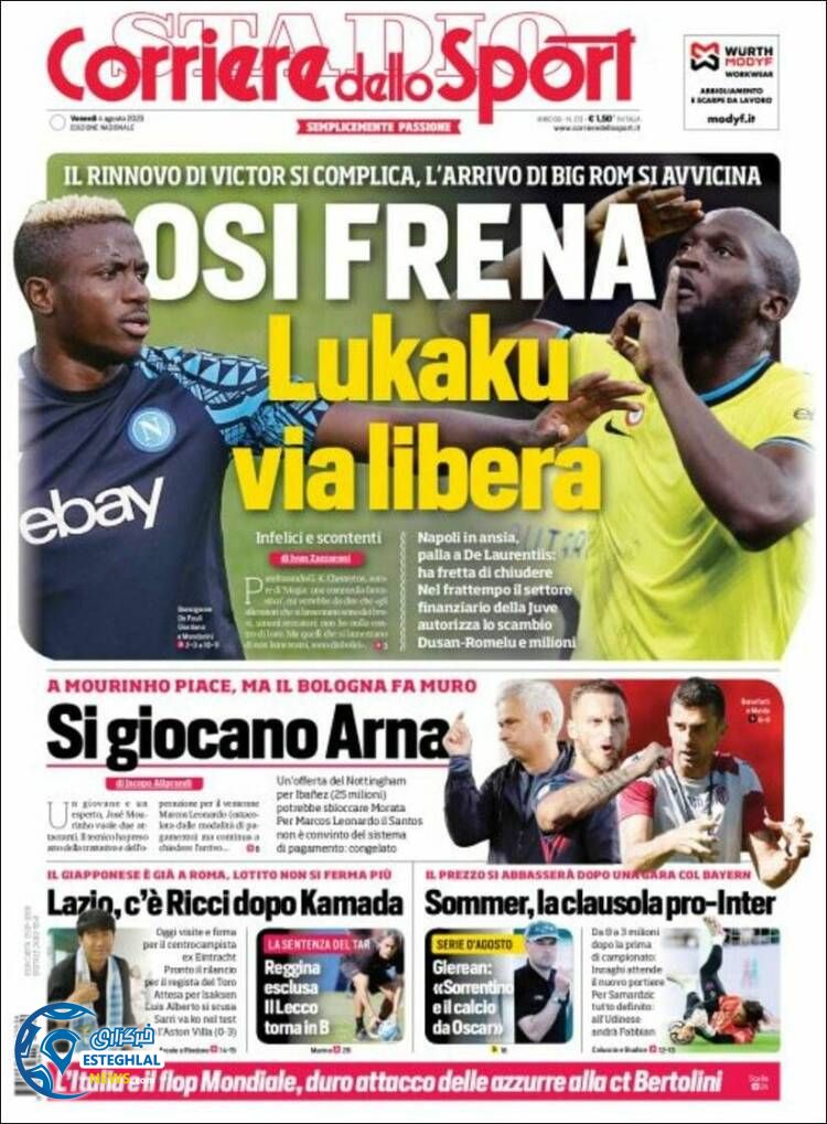 روزنامه  ورزشی کوریره دلو اسپورت جمعه 13 مرداد 1402 