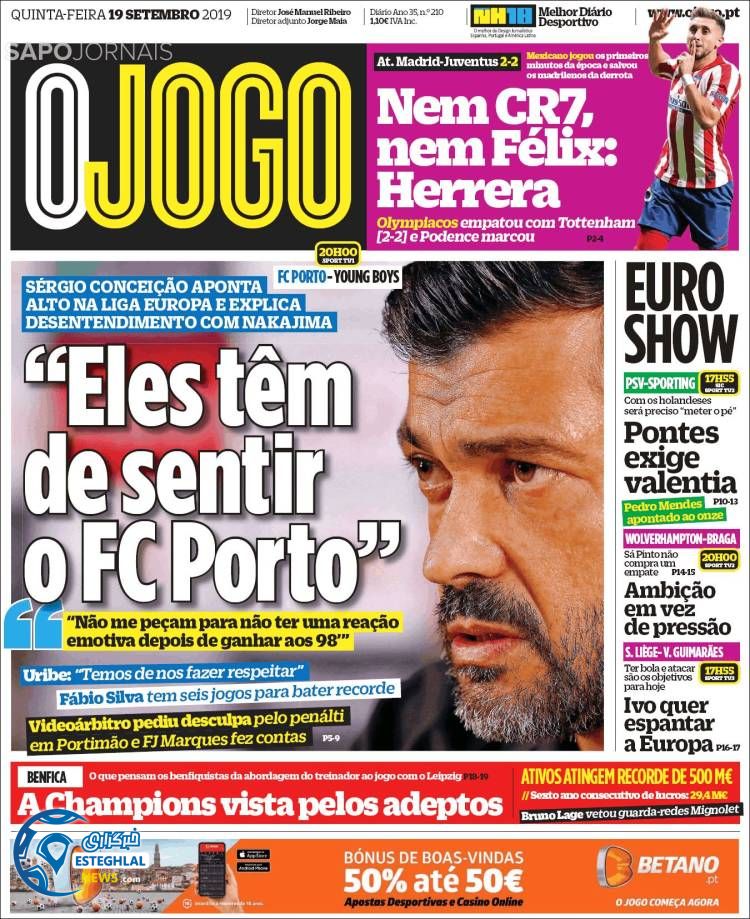 روزنامه ورزشی جوگو پنجشنبه 28 شهریور 1398