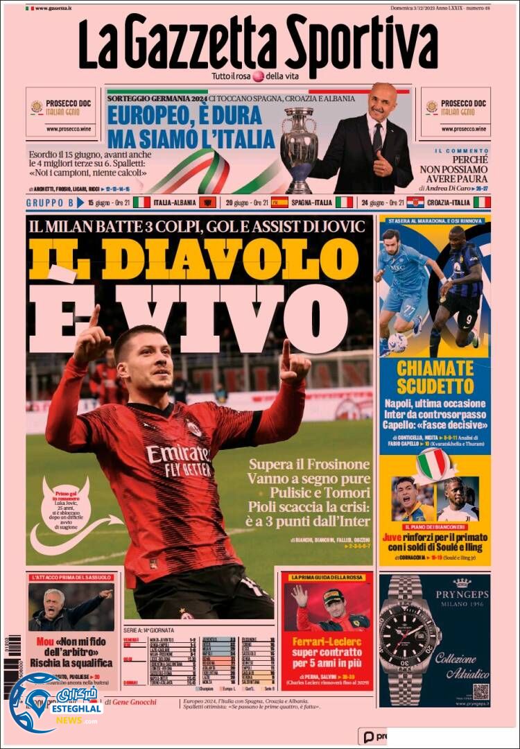 روزنامه ورزشی گاتزتا دلواسپورت یکشنبه 12 آذر 1402 