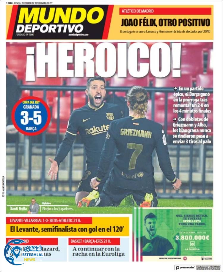 روزنامه ورزشی موندو دپورتیوو پنجشنبه 16 بهمن 1399