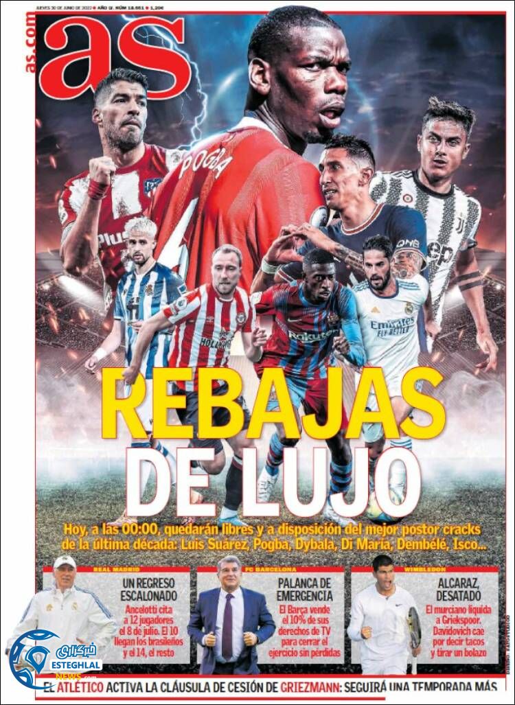 روزنامه ورزشی آ اس پنجشنبه 9 تیر 1401