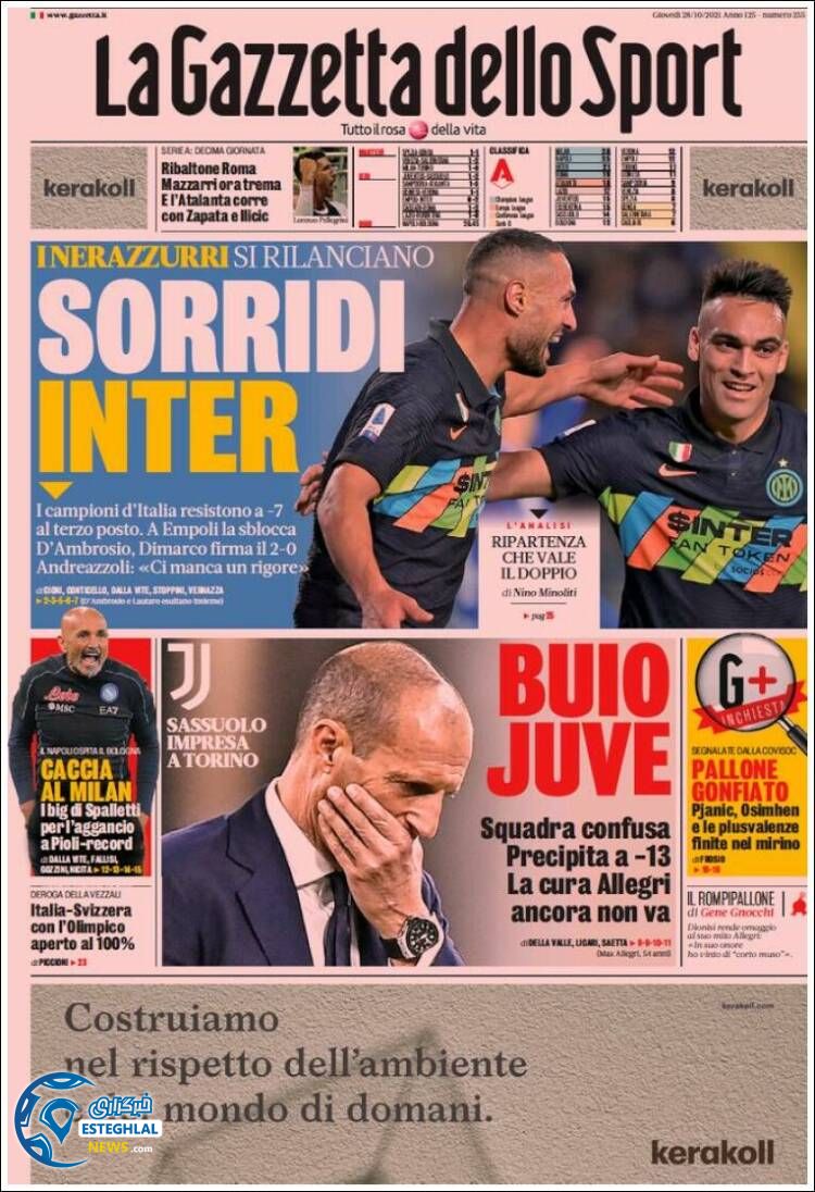 روزنامه ورزشی گاتزتا دلو اسپورت پنجشنبه 6 آبان 1400 