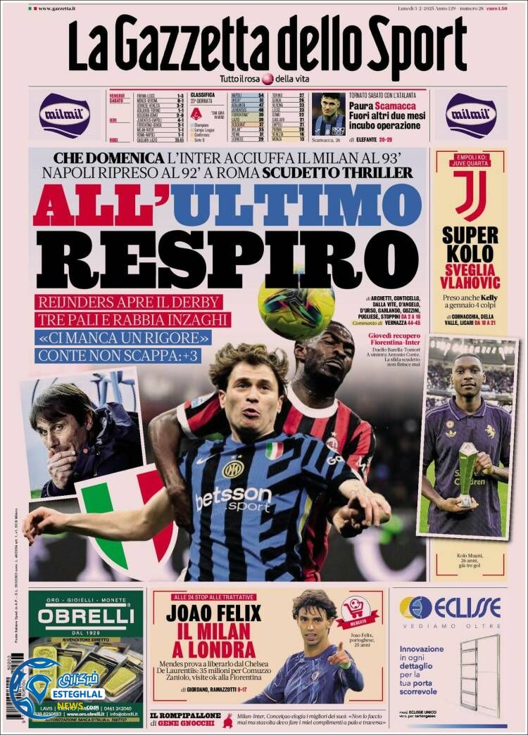 روزنامه ورزشی  گاتزتا  دلواسپورت دوشنبه 15 بهمن 1403 