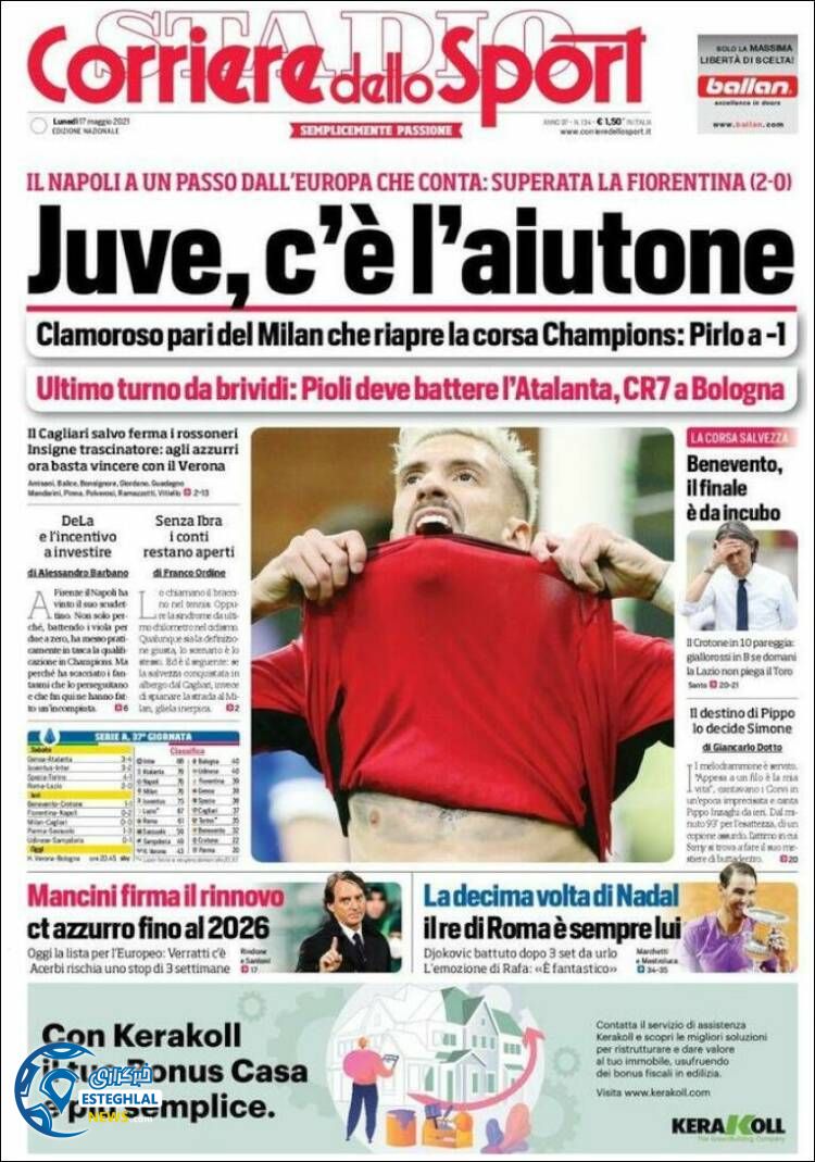 روزنامه ورزشی کوریره دلو اسپورت دوشنبه 27 اردیبهشت 1400