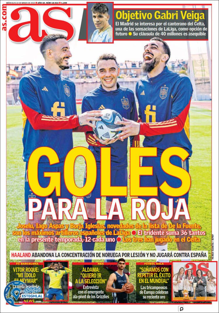 روزنامه ورزشی آ اس چهارشنبه 2 فروردین 1402 