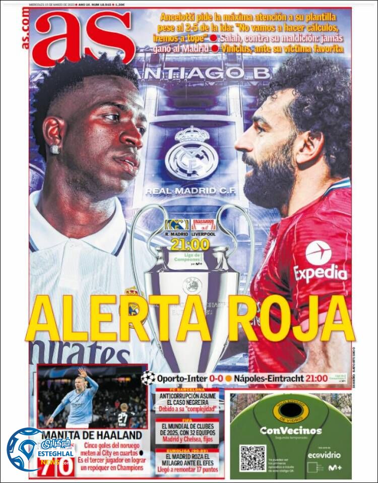 روزنامه ورزشی آ اس چهارشنبه 24 اسفند 1401 