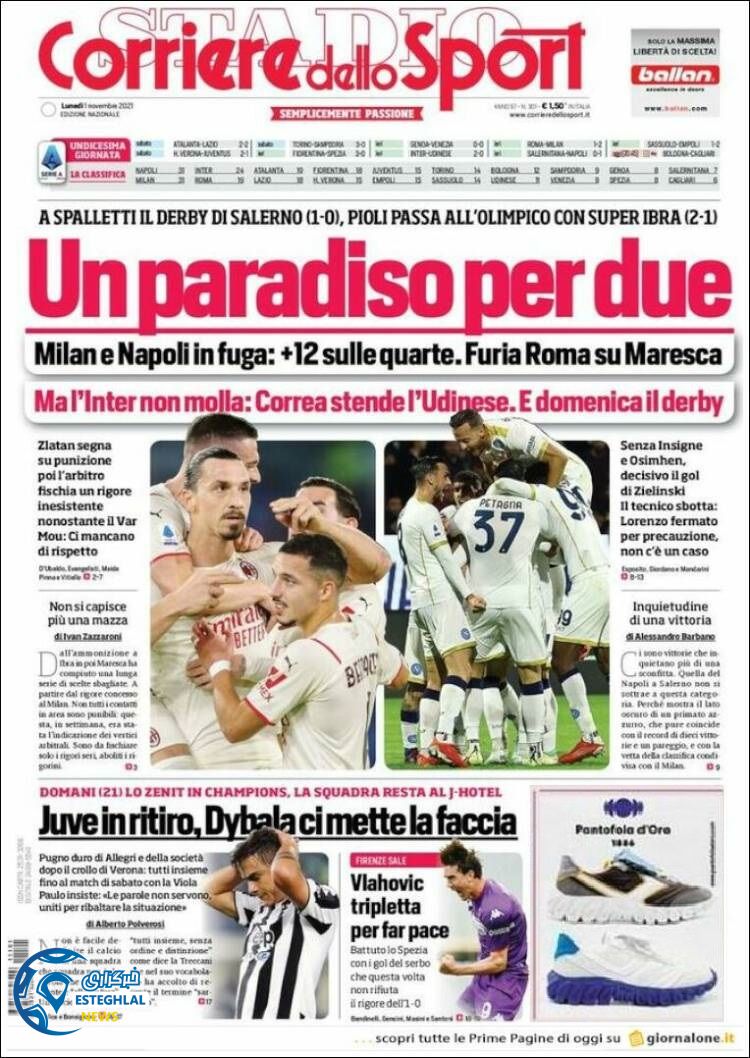 روزنامه ورزشی کوریره دلو اسپورت دوشنبه 10 آبان 1400