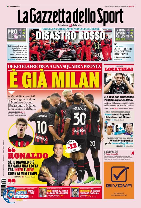 روزنامه ورزشی گاتزتا دلو اسپورت دوشنبه 10 مرداد 1401 