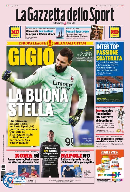 روزنامه ورزشی گاتزتا دلو اسپورت جمعه 8 اسفند 1399