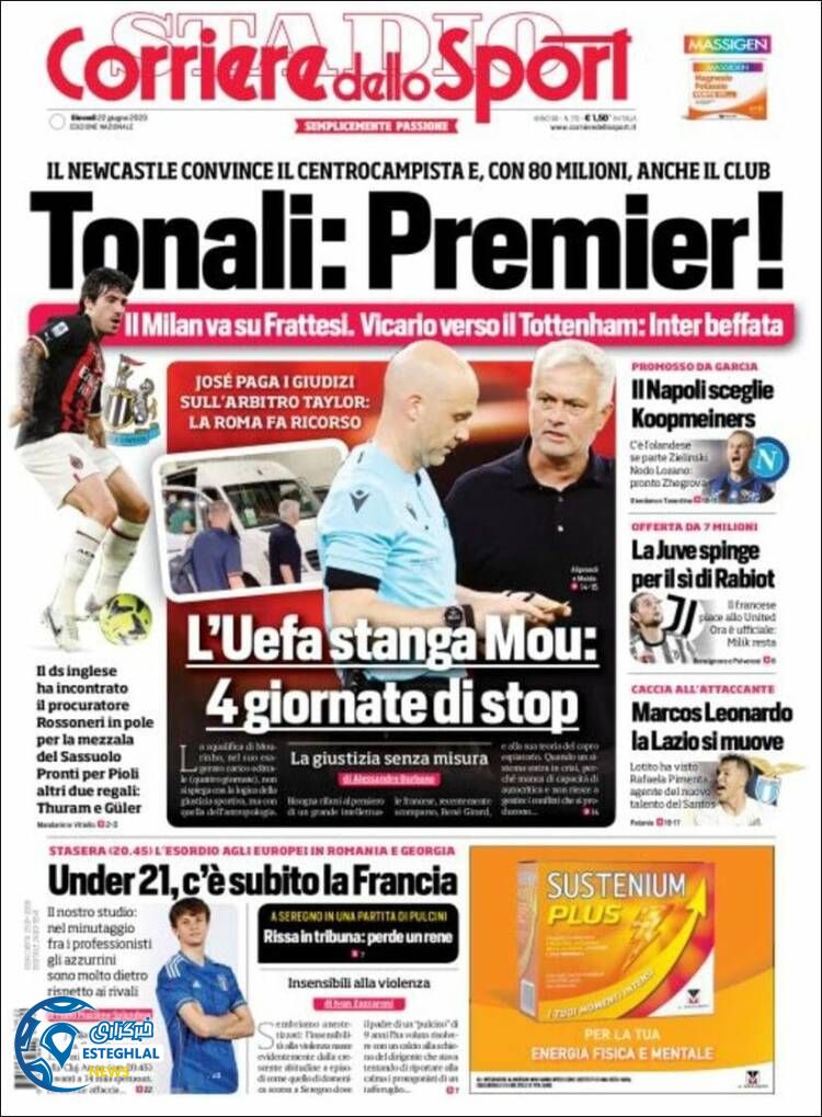 روزنامه  ورزشی کوریره دلو اسپورت  پنجشنبه 1 تیر 1402 