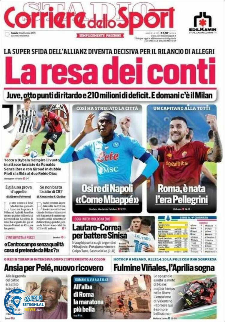 روزنامه ورزشی کوریره دلو اسپورت شنبه 27 شهریور 1400