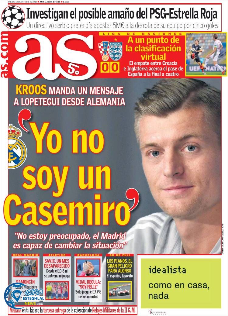 روزنامه ورزشی آ اس شنبه 21 مهر 1397 