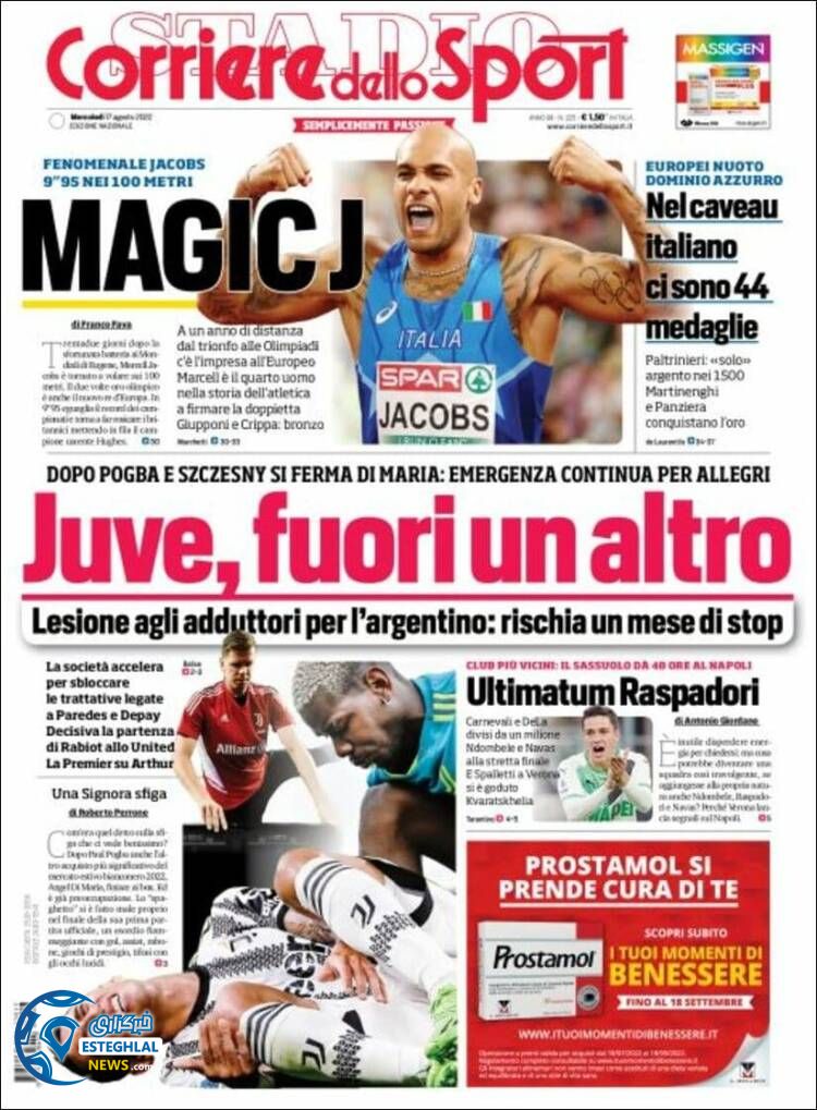 روزنامه ورزشی کوریره دلو اسپورت چهارشنبه 26 مرداد 1401