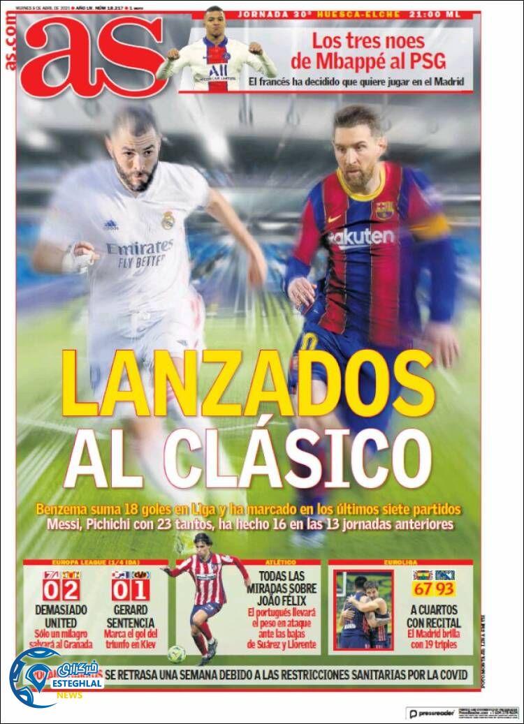 روزنامه ورزشی آ اس جمعه 20 فروردین 1400