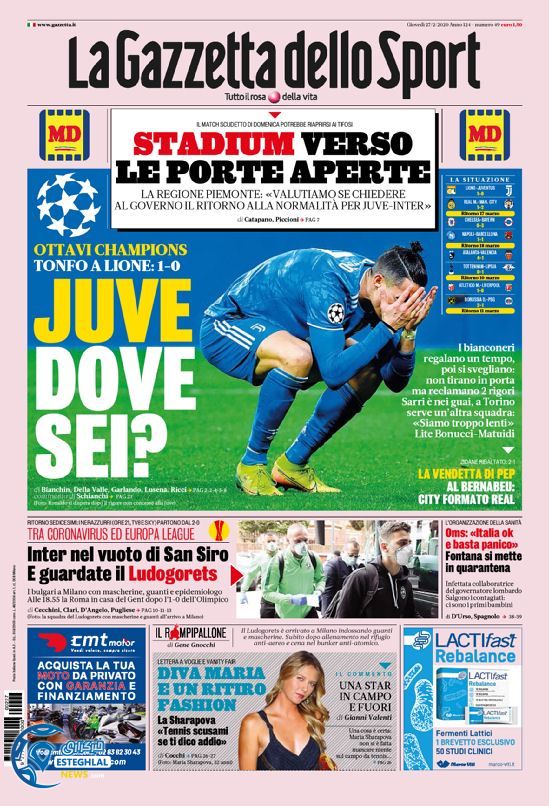 روزنامه ورزشی گاتزتا دلو اسپورت پنجشنبه 8 اسفند 1398