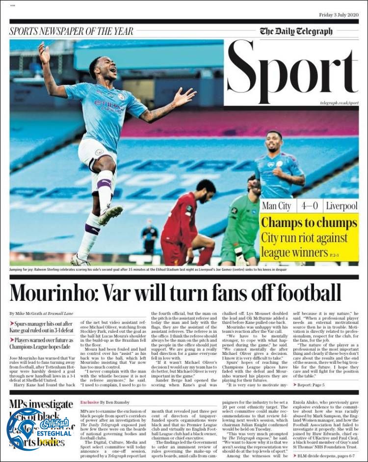 روزنامه ورزشی تلگراف اسپورت جمعه 13 تیر 1399