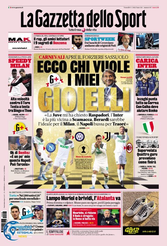 روزنامه ورزشی گاتزتا دلو اسپورت جمعه 19 فروردین 1401