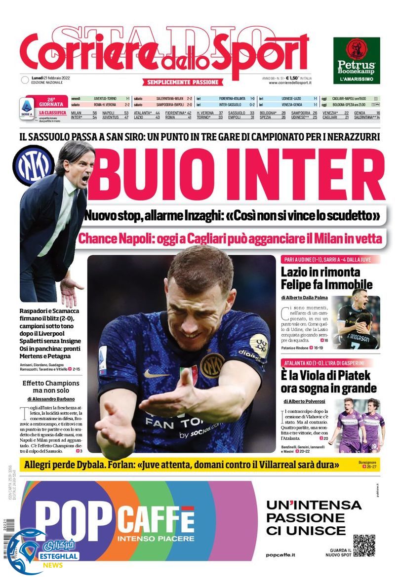 روزنامه ورزشی کوریره دلو اسپورت دوشنبه 2 اسفند 1400