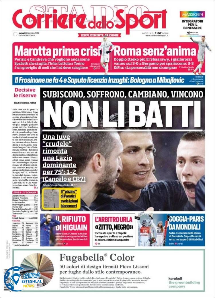 روزنامه ورزشی کوریره دلو اسپورت دوشنبه 8 بهمن 1397