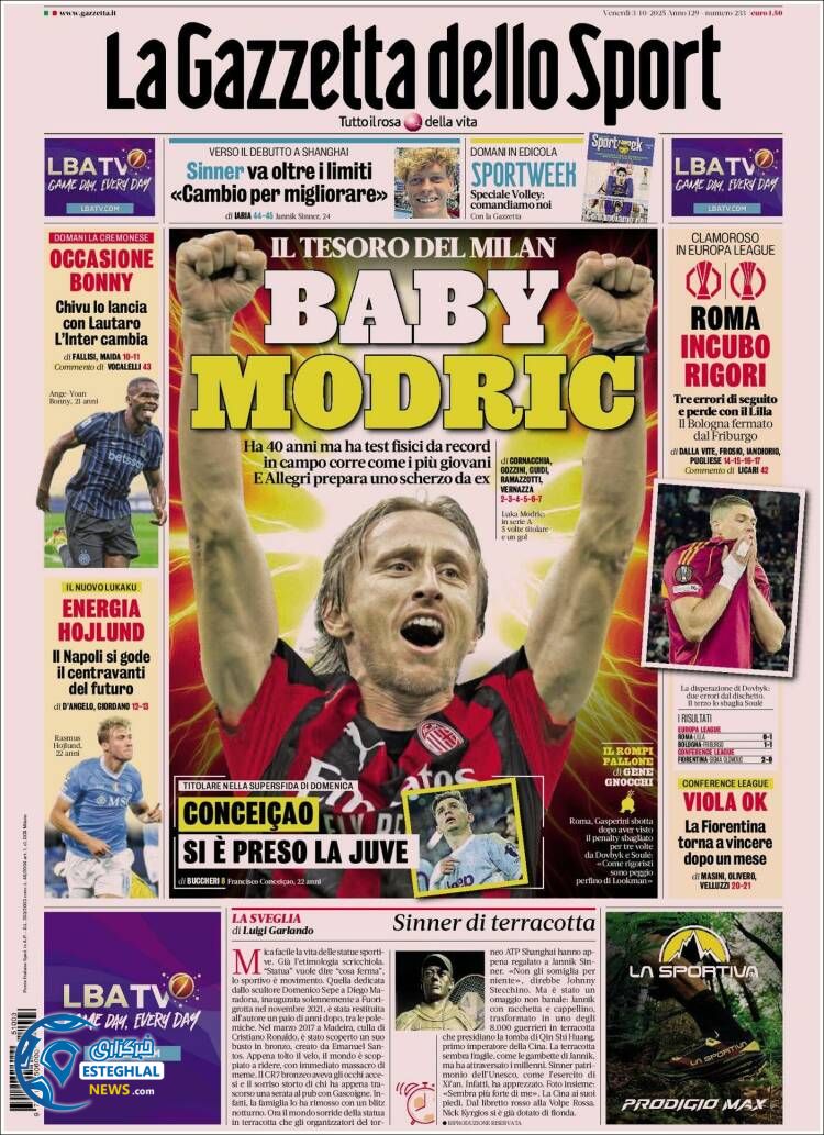 روزنامه  ورزشی گاتزتا دلو اسپورت جمعه 11 مهر 1404 