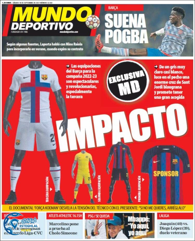 روزنامه ورزشی موندو دپورتیوو شنبه 27 شهریور 1400