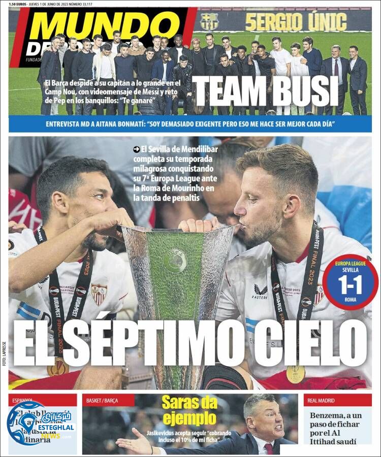 روزنامه موندودپورتیوو پنجشنبه 11 خرداد 1402  