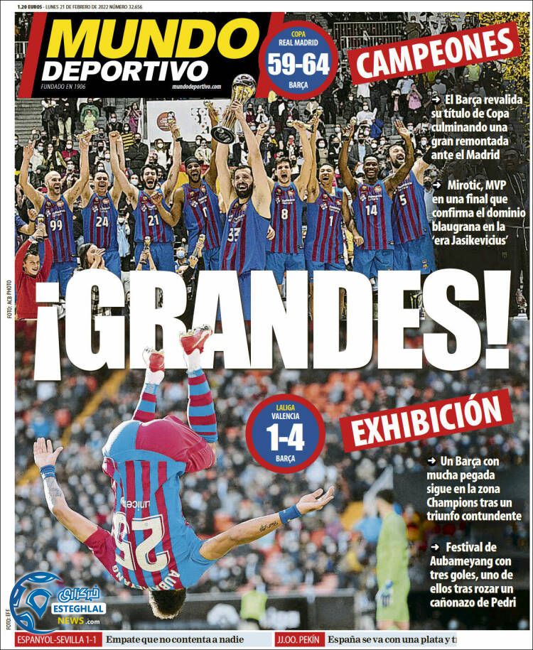 روزنامه ورزشی موندو دپورتیوو دوشنبه 2 اسفند 1400