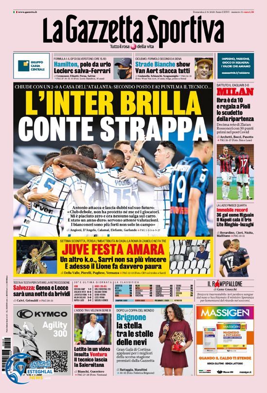 روزنامه ورزشی گاتزتا دلو اسپورت یکشنبه 12 مرداد 1399