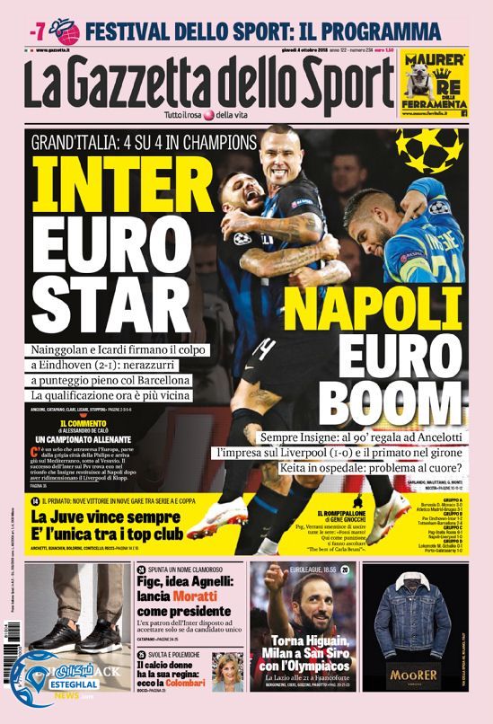 روزنامه ورزشی گاتزتا دلو اسپورت پنجشنبه 12 مهر 1397