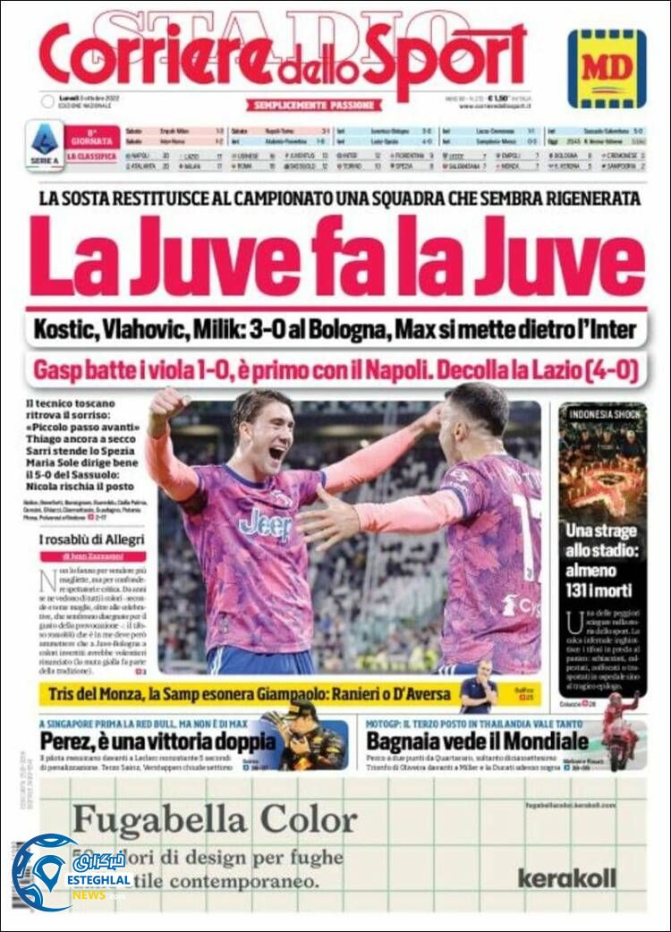 روزنامه ورزشی کوریره دلو اسپورت دوشنبه 11 مهر 1401 