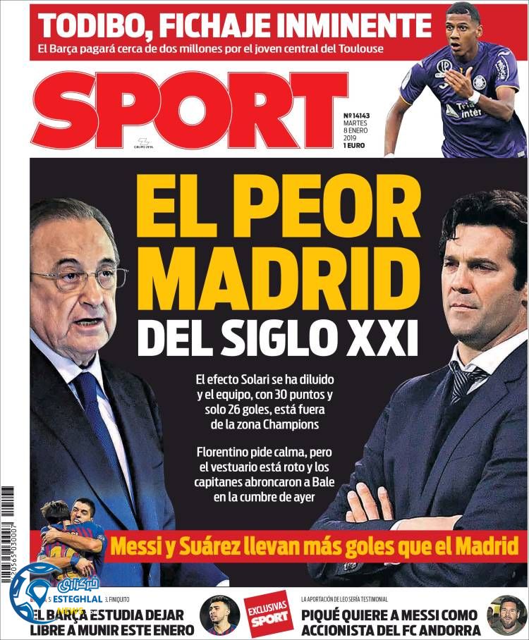 روزنامه ورزشی اسپورت سه شنبه 18 دی 1397