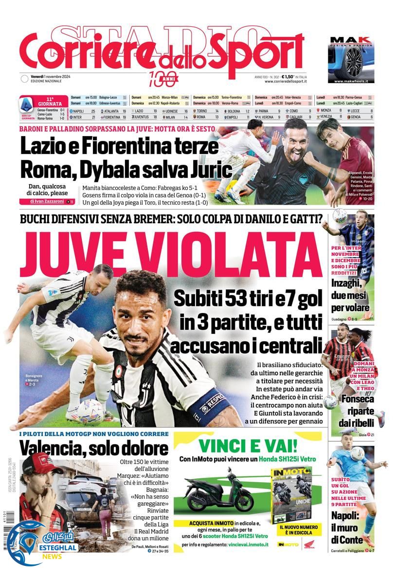 روزنامه  ورزشی کوریره دلو اسپورت جمعه 11 آبان 1403 