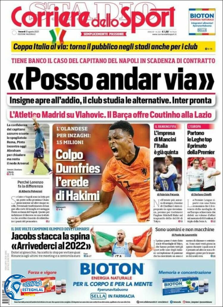 روزنامه ورزشی کوریره دلو اسپورت جمعه 22 مرداد 1400