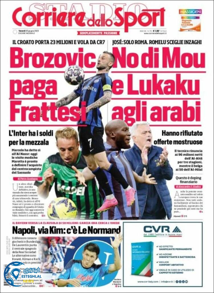 روزنامه ورزشی کوریره دلو اسپورت جمعه 9 تیر 1402 