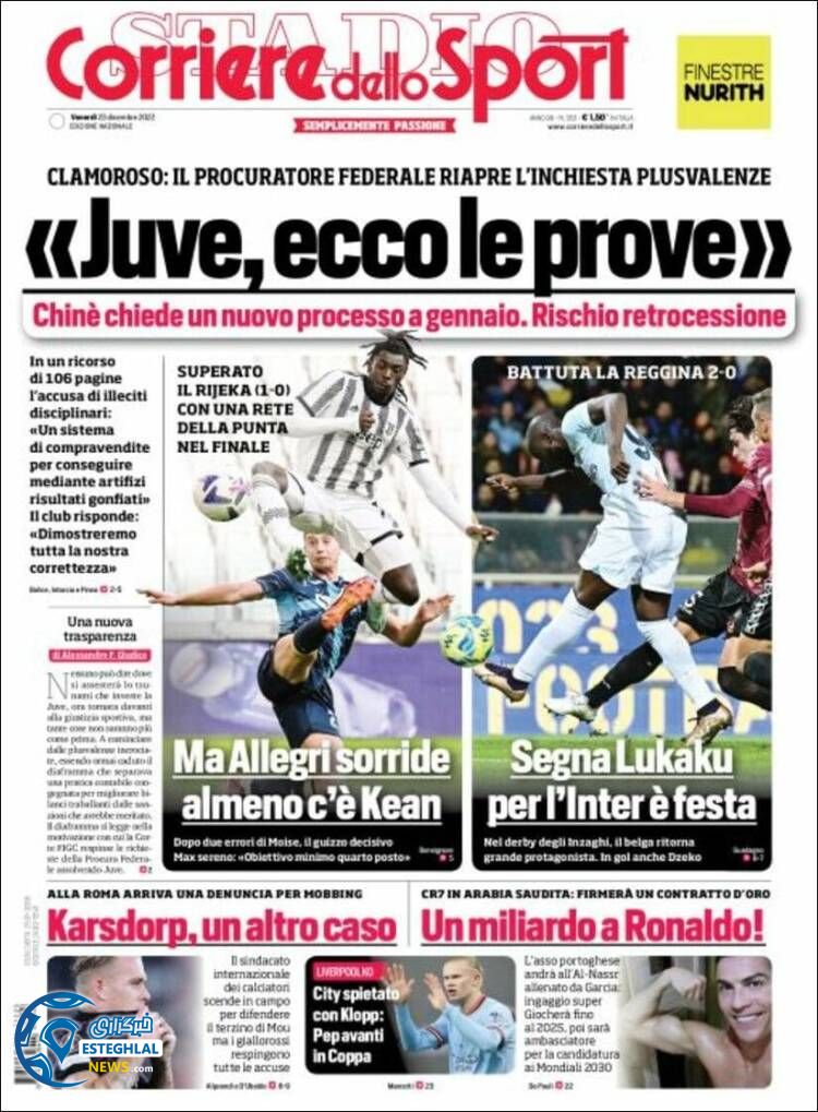 روزنامه ورزشی کوریره دلو اسپورت شنبه 3 دی 1401 