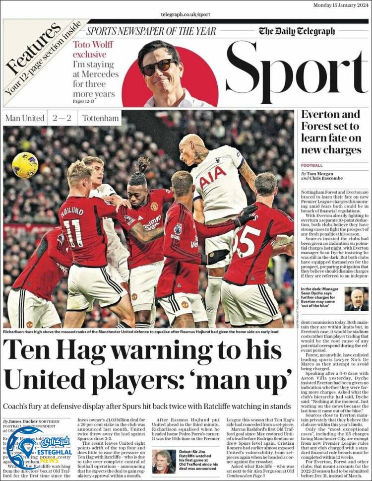 روزنامه ورزشی تلگراف اسپورت دوشنبه 25 دی 1402 