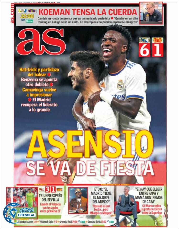 روزنامه ورزشی آ اس پنجشنبه 1 مهر 1400