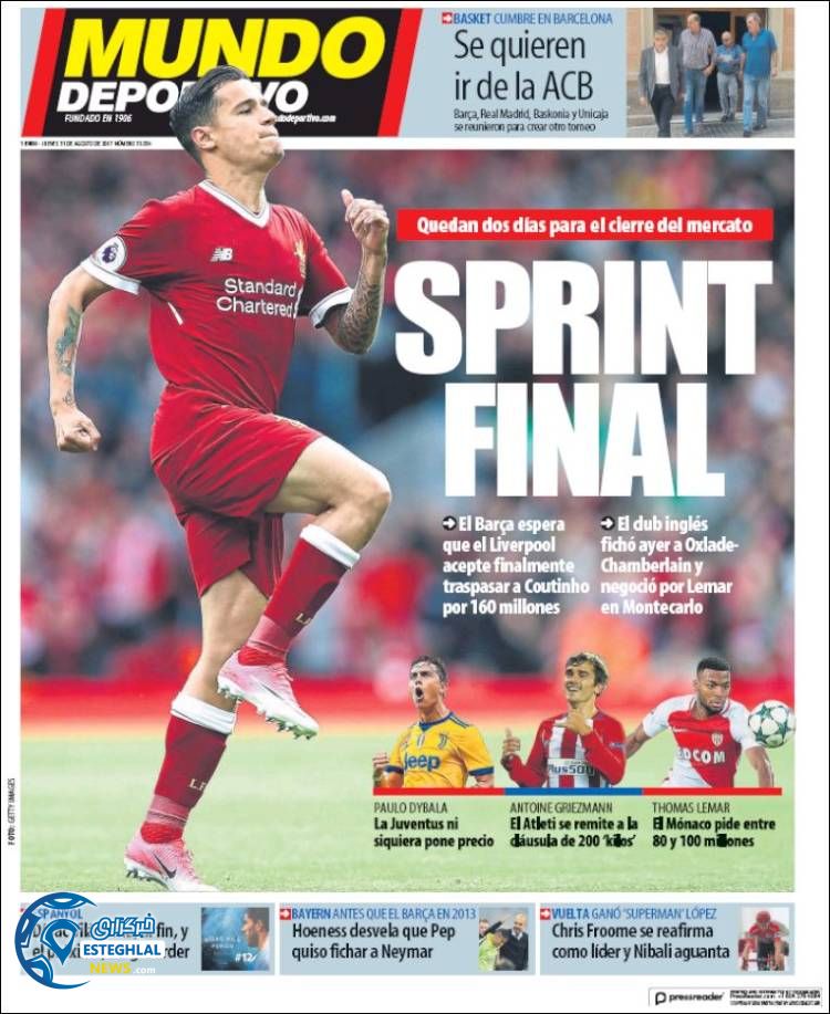 روزنامه موندو دپورتیوو پنج شنبه 9 شهریور 1396 