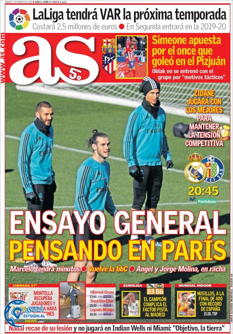 روزنامه ورزشی آ اس شنبه 12 اسفند 1396