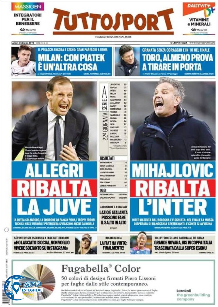 روزنامه ورزشی توتو اسپورت دوشنبه 15 بهمن 1397