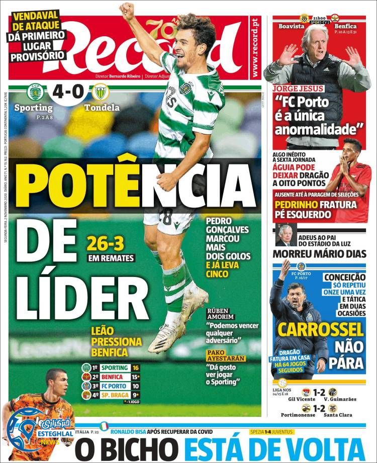 روزنامه ورزشی رکورد دوشنبه 12 آبان 1399